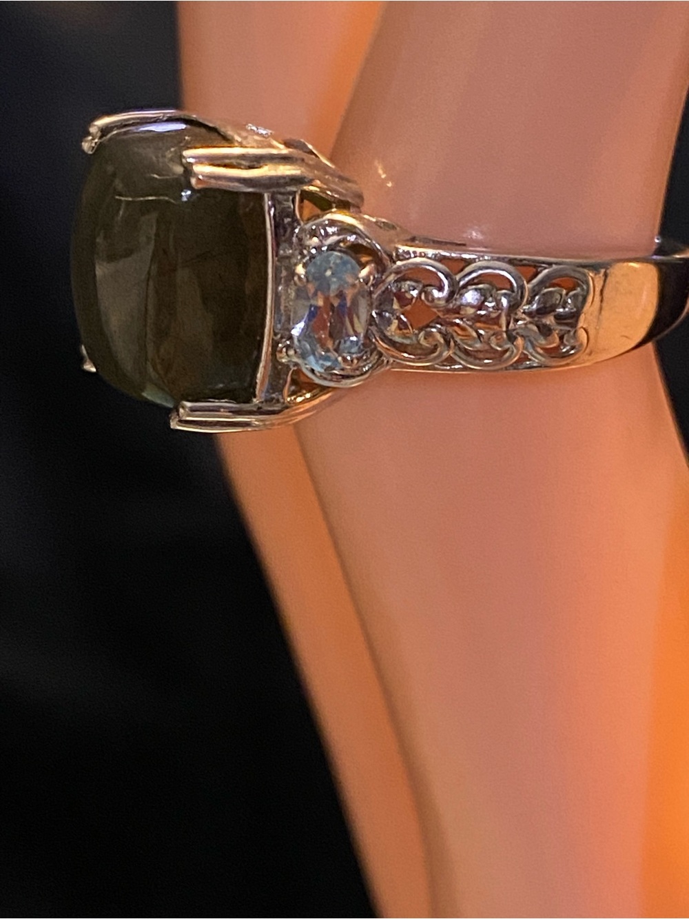 Malagasy Labradorite and Sky Blue Topaz 9.65 ctw Ring in Platinum Bond, Sz 7